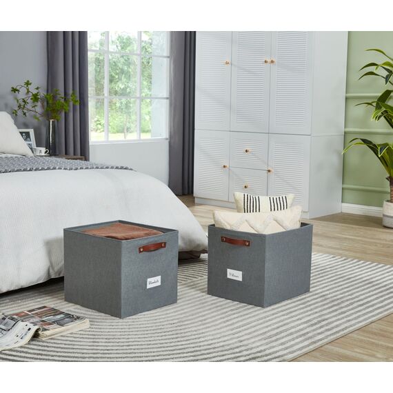 DECOMOMO Aufbewahrungswürfel, 33 x 33 x 33 cm, Aufbewahrungswürfel mit Etiketten, Stoff-Organizer-Behälter (33 cm, 6 Stück, Texturgrau)