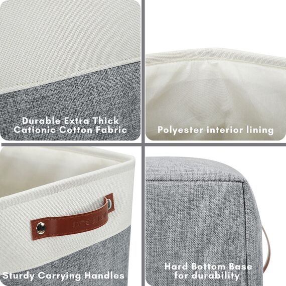DECOMOMO Faltbarer Aufbewahrungskorb | stabiler kationischer Stoff-Aufbewahrungskorb mit Griffen für die Organisation von Regal, Kinderzimmer, Zuhause, Schrank (schiefergrau und weiß, Jumbo) – 3 Stück