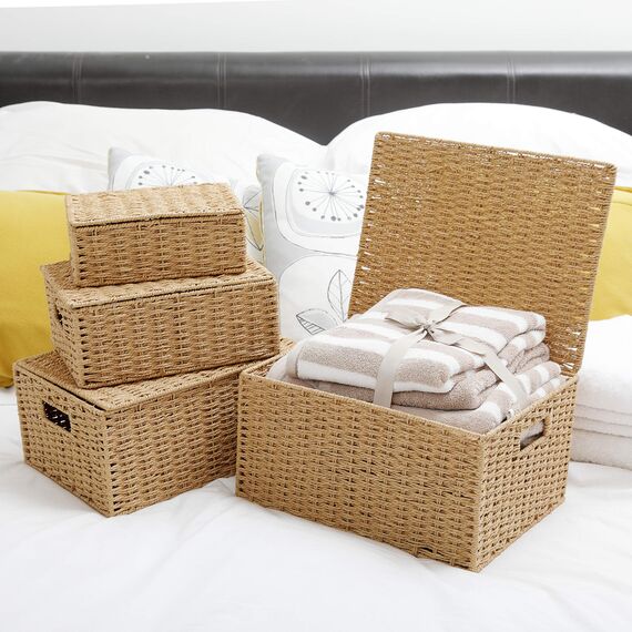 ARPAN Korb Korb Korb Mülleimer mit Deckel & Einsatz Griffe für einfachen Transport - Praktische Lagerung Organizer Box für Mehrzweck, Natur, X, L, M, S