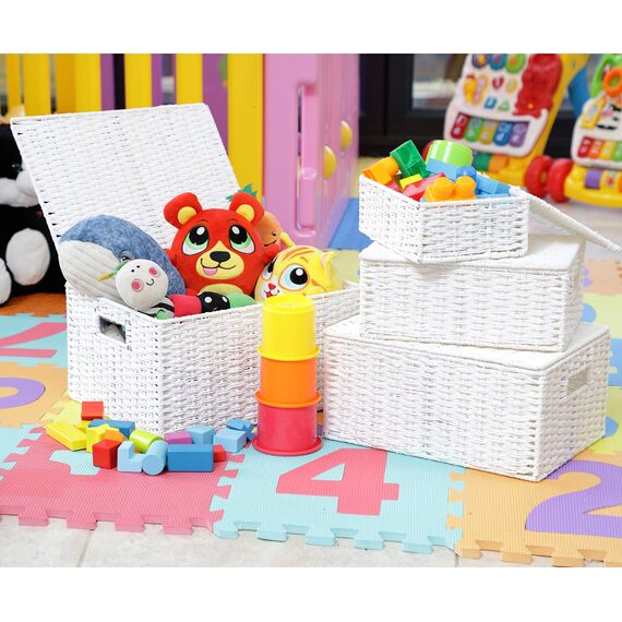 ARPAN Aufbewahrungskorb mit Deckel und Tragegriffen für einfaches Tragen – praktische Aufbewahrungsbox für Mehrzweckzwecke, Metall, weiß, X, Large, Medium, Small