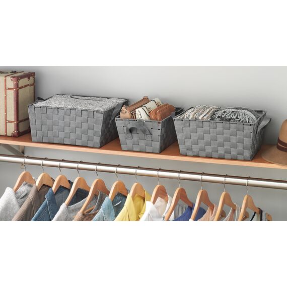 Whitmor Woven Strap Storage Baskets S/3-Gray Aufbewahrungskörbe mit gewebtem Riemen, Größe S/3, Grau, Textil, Set of 3