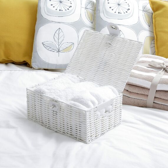 ARPAN Aufbewahrungskorb, mittelgroß, Kunstharz, gewebt, mit Deckel und Schloss, Weiß