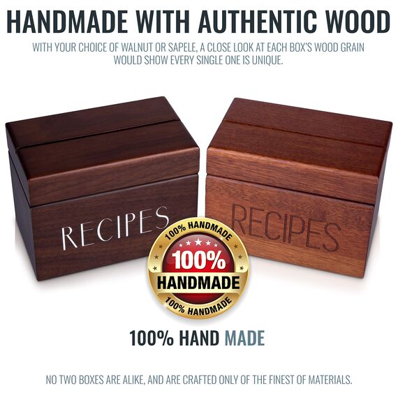 Apace Living Rezeptbox Holz mit blanko Rezeptkarten und Trennkarten – Sapeli Rezeptkiste für die Aufbewahrung Ihrer Rezepte – Exklusiver Rezeptordner Rezeptkasten für bis zu 240 Karten