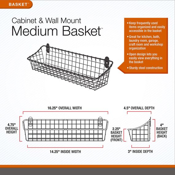 Spectrum Diversified Wandkorb im Vintage-Stil, rustikale Bauernhaus-Dekoration, stabiler Stahldraht, mittelgroß, Industriegrau
