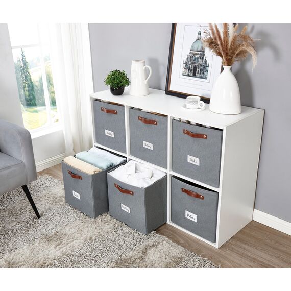 DECOMOMO Aufbewahrungswürfel, 33 x 33 x 33 cm, Aufbewahrungswürfel mit Etiketten, Stoff-Organizer-Behälter (33 cm, 6 Stück, Texturgrau)