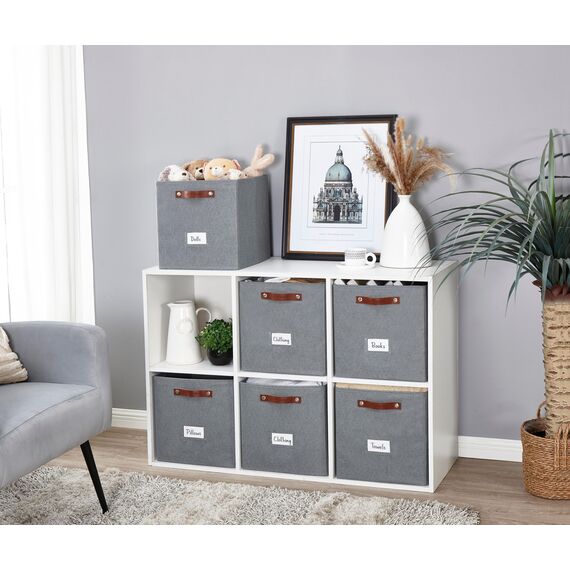 DECOMOMO Aufbewahrungswürfel, 33 x 33 x 33 cm, Aufbewahrungswürfel mit Etiketten, Stoff-Organizer-Behälter (33 cm, 6 Stück, Texturgrau)