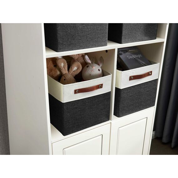 DECOMOMO Cubby Aufbewahrungskörbe | Stoff-Aufbewahrungswürfel für Kallax-Regale, Stoff Kinderzimmer dekorativ mit Griffen (Schwarz und Weiß, Kallax - 38,1 cm L X 33 cm B X 33 cm H - 3 Stück)