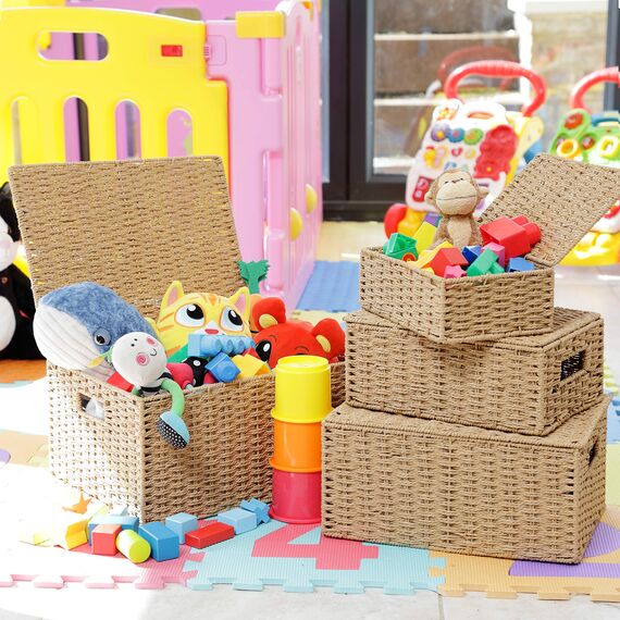 ARPAN Korb Korb Korb Mülleimer mit Deckel & Einsatz Griffe für einfachen Transport - Praktische Lagerung Organizer Box für Mehrzweck, Natur, X, L, M, S