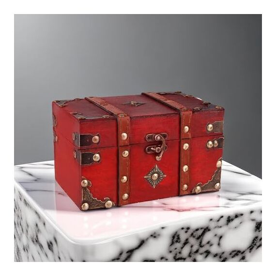 SICOHOME Schatztruhe, 18 cm, Vintage-Holzschachtel mit Piraten-Schmuckstücken für Schmuck, Tarotkarten, Geschenke und Heimdekoration