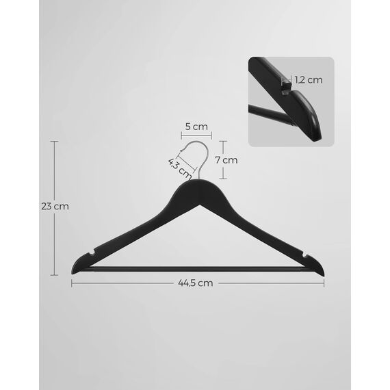 SONGMICS Kleiderbügel Holz, 30er Set, Bügel aus Massivholz, Einkerbungen im Schulterbereich, Rutschfester Hosensteg, um 360° drehbarer Haken, für Anzüge, Hemden, schwarz-silbern CRW02B30