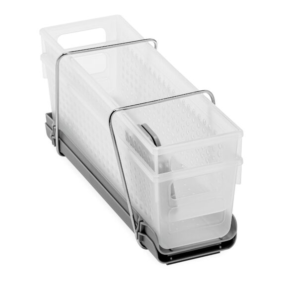 Madesmart 2-Tier Plastic Mini Multipurpose Organizer with Divided Slide-Out Storage Bins, Compact Under Sink and Cabinet Organizer Rack, Frost