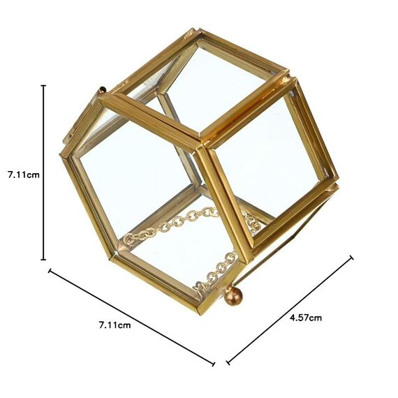 Hipiwe Vintage-Schmuckschatulle aus Glas – Goldene geometrische Schmuck-Display-Organizer, Andenken-Box, dekorative Box für Zuhause, zur Aufbewahrung von Schmuckstücken, Ringen, Ohrringen (klein)