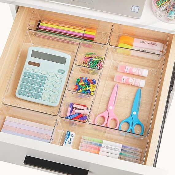 Vtopmart 15 Stücke Schubladen Ordnungssystem mit 4 Größen, Schubladen Organizer, Klar Kunststoff Organizer Schublade, Schminktisch Organizer Einsetzbar für Makeup Organizer, Küchen, Bad, Büro