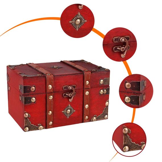 SICOHOME Schatztruhe, 18 cm, Vintage-Holzschachtel mit Piraten-Schmuckstücken für Schmuck, Tarotkarten, Geschenke und Heimdekoration