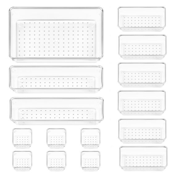 Vtopmart 15 Stücke Schubladen Ordnungssystem mit 4 Größen, Schubladen Organizer, Klar Kunststoff Organizer Schublade, Schminktisch Organizer Einsetzbar für Makeup Organizer, Küchen, Bad, Büro