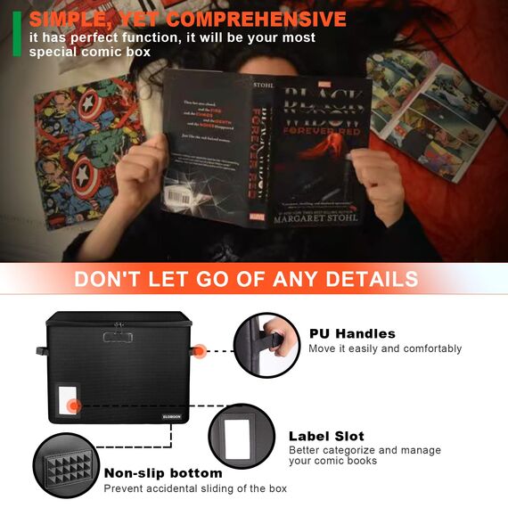 ELOBOON Comic Book Aufbewahrungsbox, Feuerfest und Staubdicht, Schwarz, 1-Pack