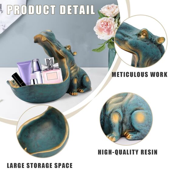 aboxoo Nilpferd-Statue, große Nilpferd-Figur, Skulptur mit Harz, Nilpferdglas, Süßigkeitenschüssel für Büro, Schreibtisch, Schlüsselschale für Eingangstisch, Behälter, Aufbewahrungsbox, Kunstdekor-Box