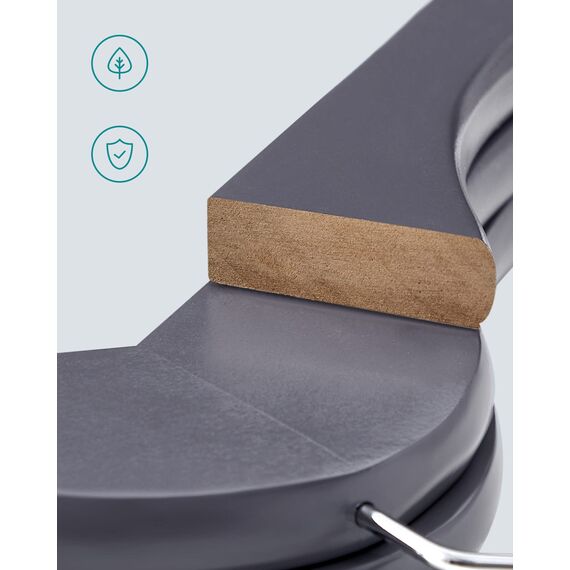 SONGMICS Kleiderbügel Holz, 20er Set, Bügel aus Massivholz, Einkerbungen im Schulterbereich, Rutschfester Hosensteg, um 360° drehbarer Haken, für Anzüge, Hemden, grau-silbern CRW001G01