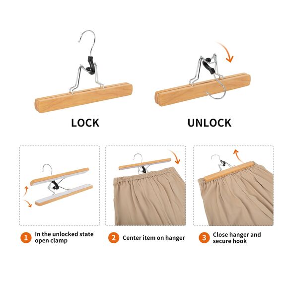 Amazon Basics Holzkleiderbügel für Hosen, Natur, 10er-Pack, Natural, 25x16.5 cm