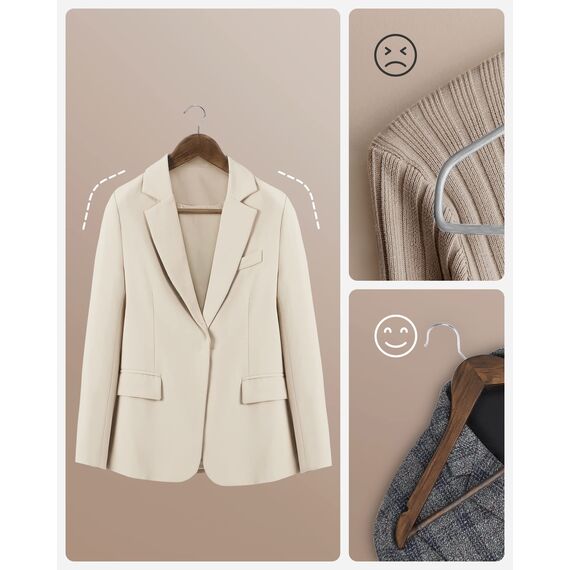 SONGMICS Kleiderbügel Holz, 80er Set, Bügel aus Massivholz, Einkerbungen im Schulterbereich, Rutschfester Hosensteg, um 360° drehbarer Haken, für Anzüge, Hemden, dunkelwalnussfarben-silbern CRW02V80