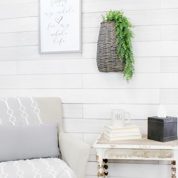 AuldHome Wandbehang Taschenkorb, gewebter Weidenkorb, rustikales Bauernhaus, grau gewaschen, langer Korb, 43,2 x 22,7 x 12,7 cm