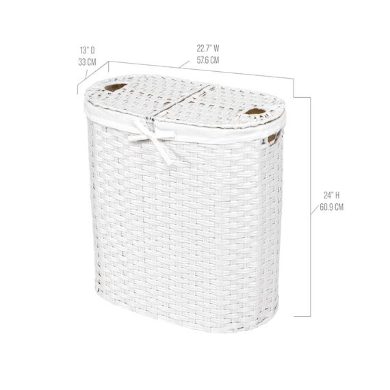 Seville Classics Premium handgewebter tragbarer Wäschekorb mit Tragegriffen, Haushaltsaufbewahrung für Kleidung, Bettwäsche, Laken, weiß, ovaler Korb