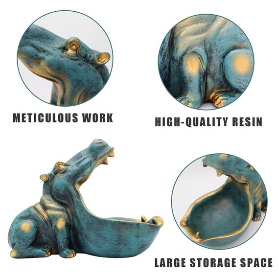 aboxoo Nilpferd-Statue, Nilpferd-Figur, Kunstharz, lustige Süßigkeitenschale, Schlüsselschale, große Öffnung, Skulptur, Tischkunst, Dekoration, Kleinteile, Behälter, Aufbewahrungsbox (dunkelblau)
