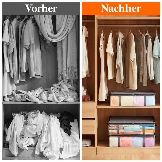 Lifewit 3 Stück 40L Unterbett Aufbewahrungsbox, Faltbare Unterbettkommode Aufbewahrungstasche Storage Boxes mit Deckel, Unterbett Aufbewahrung für Kleider Unterbett Kleiderschrank, Grau