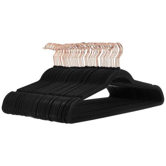 Amazon Basics Kleiderbügel für Anzüge, beflockt, Schwarz/goldfarben, 50er-Pack