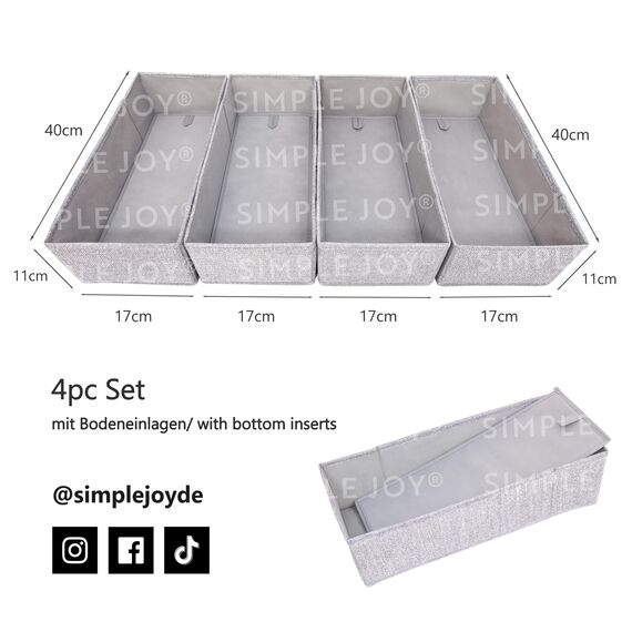 SIMPLE JOY® MALM FileFolding Box für ikea Kommode; DAS ORIGINAL; passgenau; Stabiler Boden; Schubladen Ordnungssystem, 4er Set