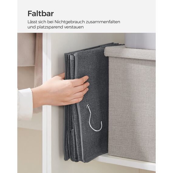 SONGMICS Hängeorganizer, Schrank-Organizer, Hängeregal, Hängeaufbewahrung, faltbar und platzsparend, Metallhaken und Bambus-Einsätze, leinenartige Textur, grau RYCH06G