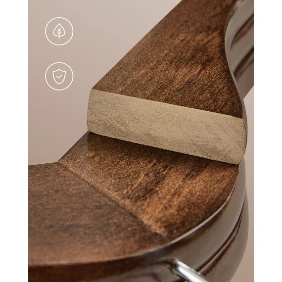 SONGMICS Kleiderbügel Holz, 10er Set, Bügel aus Massivholz, Einkerbungen im Schulterbereich, Rutschfester Hosensteg, um 360° drehbarer Haken, für Anzüge, Hemden, dunkelwalnussfarben-silbern CRW001V01