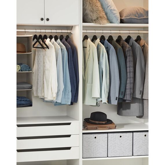 SONGMICS Kleiderbügel aus Holz, 20 Stück, mit rutschfesten Kerben, rutschfeste Stange für Hosen, 360° drehbarer Haken, für Anzüge, Hemden, Mäntel, Schwarz und Silber CRW02B-20