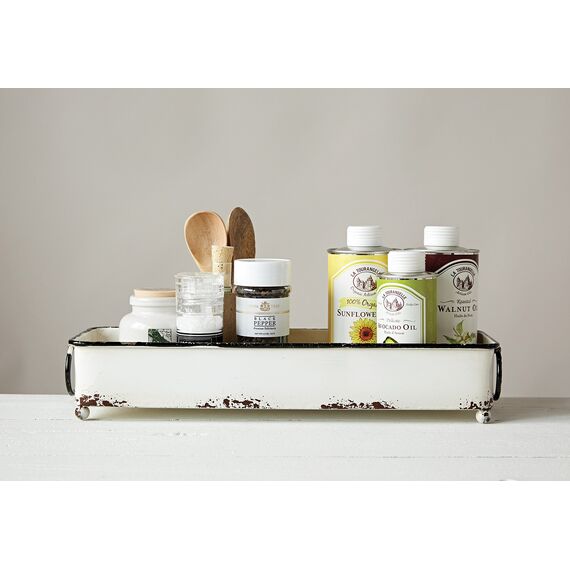 Creative Co-Op Dekoratives rechteckiges Metalltablett im Used-Look