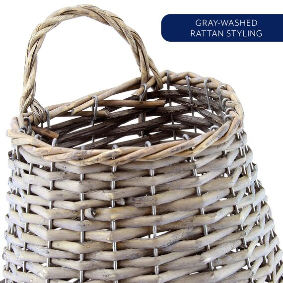 AuldHome Wandbehang Taschenkorb, gewebter Weidenkorb, rustikales Bauernhaus, grau gewaschen, langer Korb, 43,2 x 22,7 x 12,7 cm