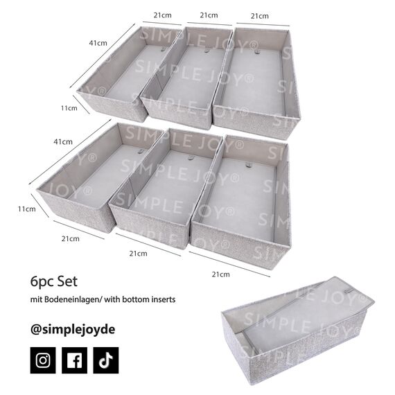 SIMPLE JOY® HEMNES DOUBLE FileFolding Box für ikea HEMNES 160cm Doppelkommode; Schadstoffgeprüft, DAS ORIGINAL; passgenau; Schubladen Ordnungssystem sicher für Babykleidung, Wickelbedarf; 6er Set
