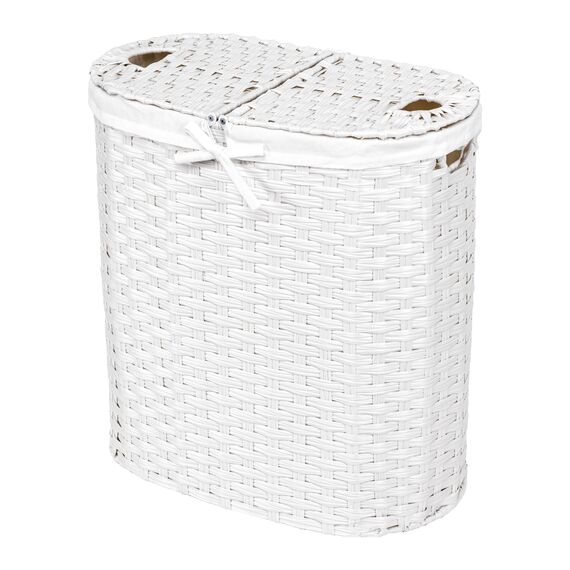 Seville Classics Premium handgewebter tragbarer Wäschekorb mit Tragegriffen, Haushaltsaufbewahrung für Kleidung, Bettwäsche, Laken, weiß, ovaler Korb