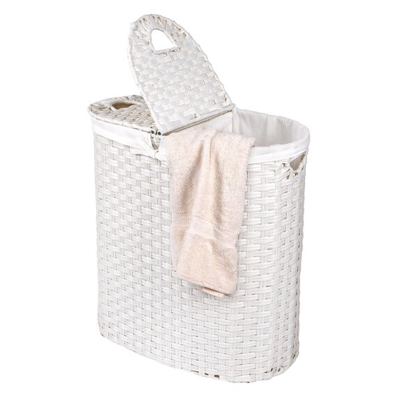 Seville Classics Premium handgewebter tragbarer Wäschekorb mit Tragegriffen, Haushaltsaufbewahrung für Kleidung, Bettwäsche, Laken, weiß, ovaler Korb