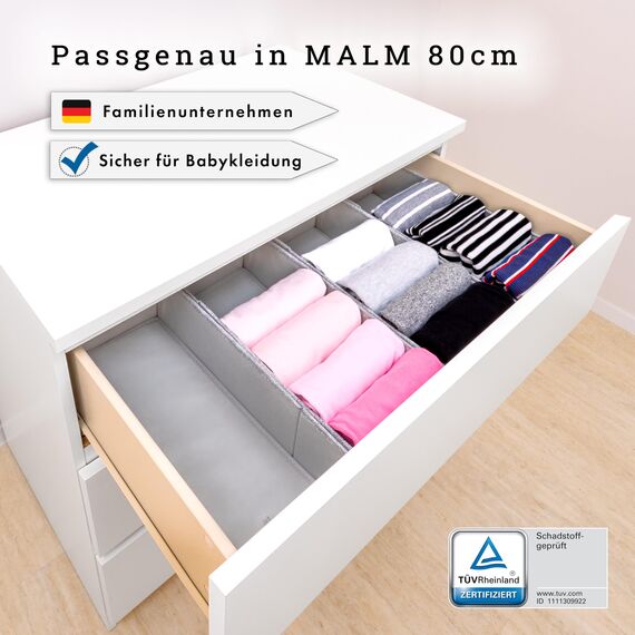 SIMPLE JOY® MALM FileFolding Box für ikea Kommode; DAS ORIGINAL; passgenau; Stabiler Boden; Schubladen Ordnungssystem, 4er Set
