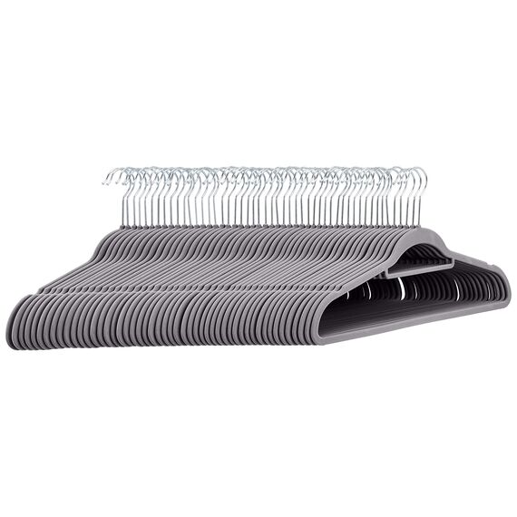 Amazon Basics Anzug-Kleiderbügel, beflockt, mit Krawattenbügel, Dunkelgrau, 50er-Pack