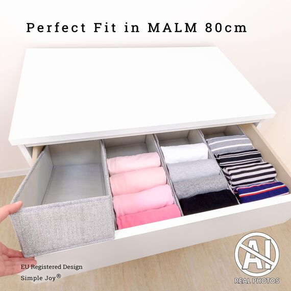SIMPLE JOY® MALM FileFolding Box für ikea Kommode; DAS ORIGINAL; passgenau; Stabiler Boden; Schubladen Ordnungssystem, 4er Set