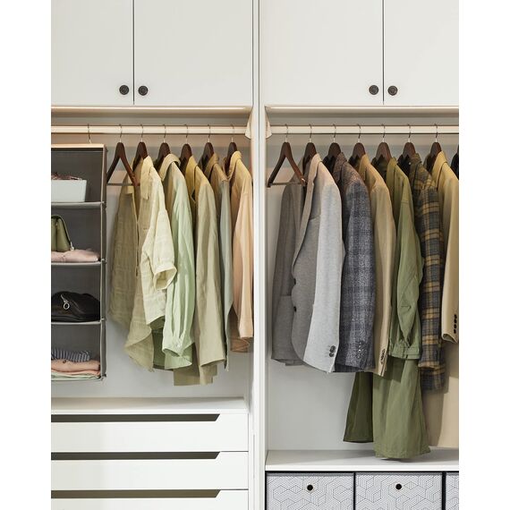 SONGMICS Kleiderbügel Holz, 10er Set, Bügel aus Massivholz, Einkerbungen im Schulterbereich, Rutschfester Hosensteg, um 360° drehbarer Haken, für Anzüge, Hemden, dunkelwalnussfarben-silbern CRW001V01