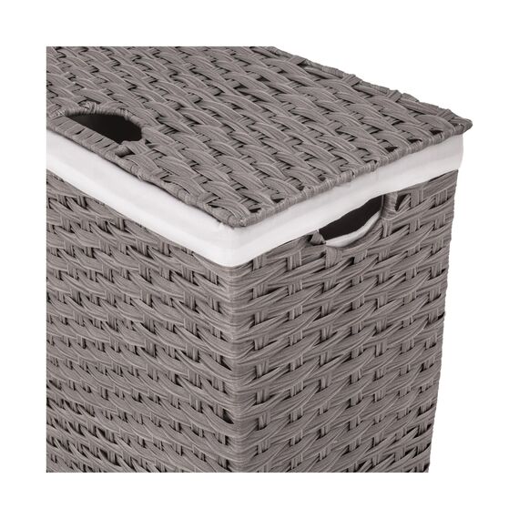 Seville Classics Premium handgewebter tragbarer Wäschekorb mit Tragegriffen, Haushaltsaufbewahrung für Kleidung, Bettwäsche, Laken, Grau, rechteckiger Korb