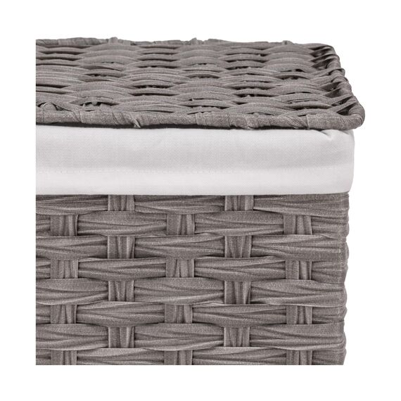 Seville Classics Premium handgewebter tragbarer Wäschekorb mit Tragegriffen, Haushaltsaufbewahrung für Kleidung, Bettwäsche, Laken, Grau, rechteckiger Korb