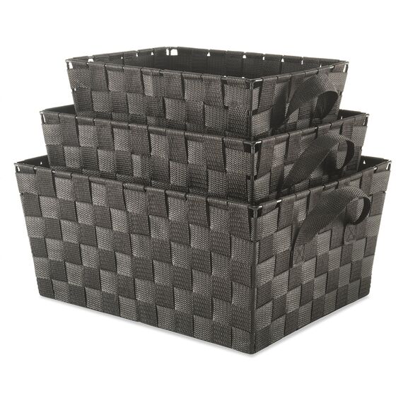 Whitmor 6581-1959-ESPR Aufbewahrungskörbe mit geflochtenem Riemen, S/3-Espresso, Polypropylen Eisen, Espresso, Set of 3, 3