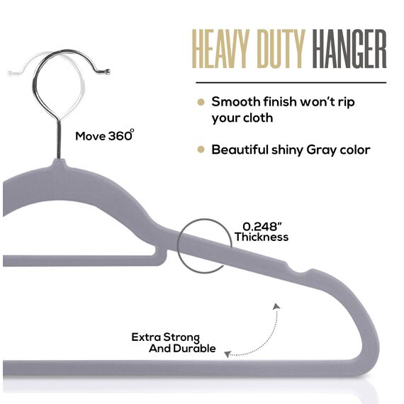 Utopia Home - Antirutsch-Kleiderbügel aus Samt - rutschfeste und strapazierfähige Kleiderbügel aus Samt mit Krawattenhalter - Stark genug, Jacken und Pullover zu halten (Grau, 50er-Pack)