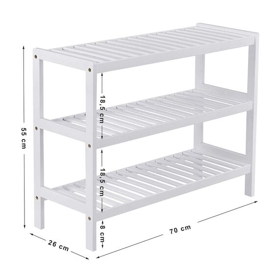 SONGMICS Schuhregal aus Bambus, Schuhablage mit 3 Ebenen, Schuh-Organizer, Regal für Schuhe, Pflanzen, Bücher, Wohnzimmer, Flur, Schlafzimmer, Badezimmer, 26 x 70 x 55 cm, weiß LBS13W