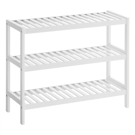 SONGMICS Schuhregal aus Bambus, Schuhablage mit 3 Ebenen, Schuh-Organizer, Regal für Schuhe, Pflanzen, Bücher, Wohnzimmer, Flur, Schlafzimmer, Badezimmer, 26 x 70 x 55 cm, weiß LBS13W