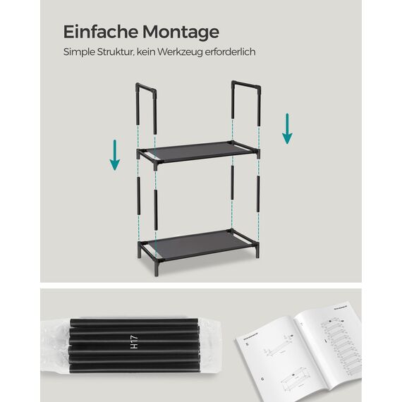 SONGMICS Schuhregal,10 Ebenen, Schuhablage, Schuhaufbewahrung, schmal, 28 x 45 x 173 cm, Metallgestell, Ablagen aus Vliesstoff, für Flur, Schlafzimmer, schwarz LSH010B02