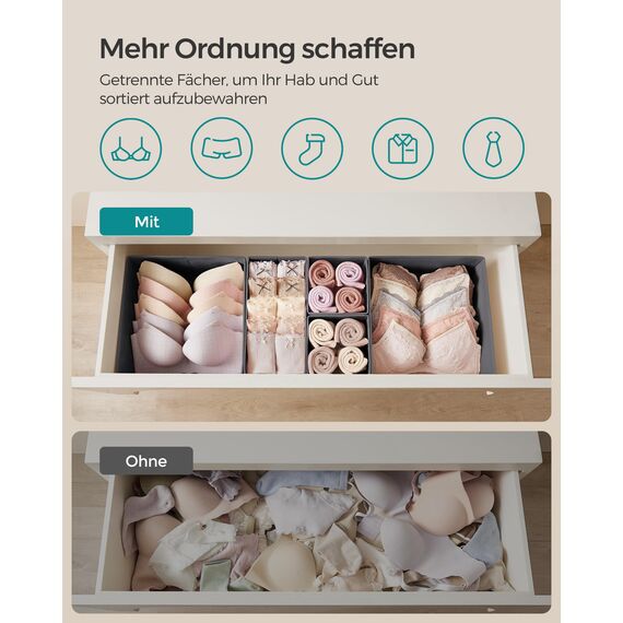 SONGMICS Aufbewahrungsbox für Schublade, 6er Set, Schubladen Organizer, Faltbox, Unterwäsche Organizer, Stoffbox für Socken, Unterwäsche, BHs, Krawatten und Schals, schiefergrau RDZ06G